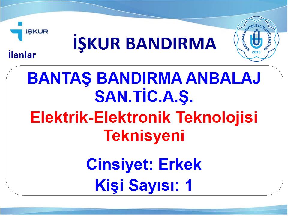 Elektrik-Elektronik Teknolojisi Teknisyeni - BANTAŞ BANDIRMA ANBALAJ SAN.TİC.A.Ş.