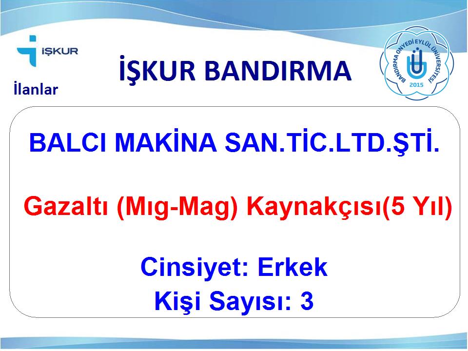  Gazaltı (Mıg-Mag) Kaynakçısı(5 Yıl) - BALCI MAKİNA SAN.TİC.LTD.ŞTİ.