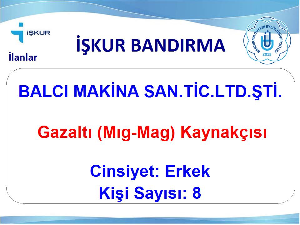  Gazaltı (Mıg-Mag) Kaynakçısı - BALCI MAKİNA SAN.TİC.LTD.ŞTİ.